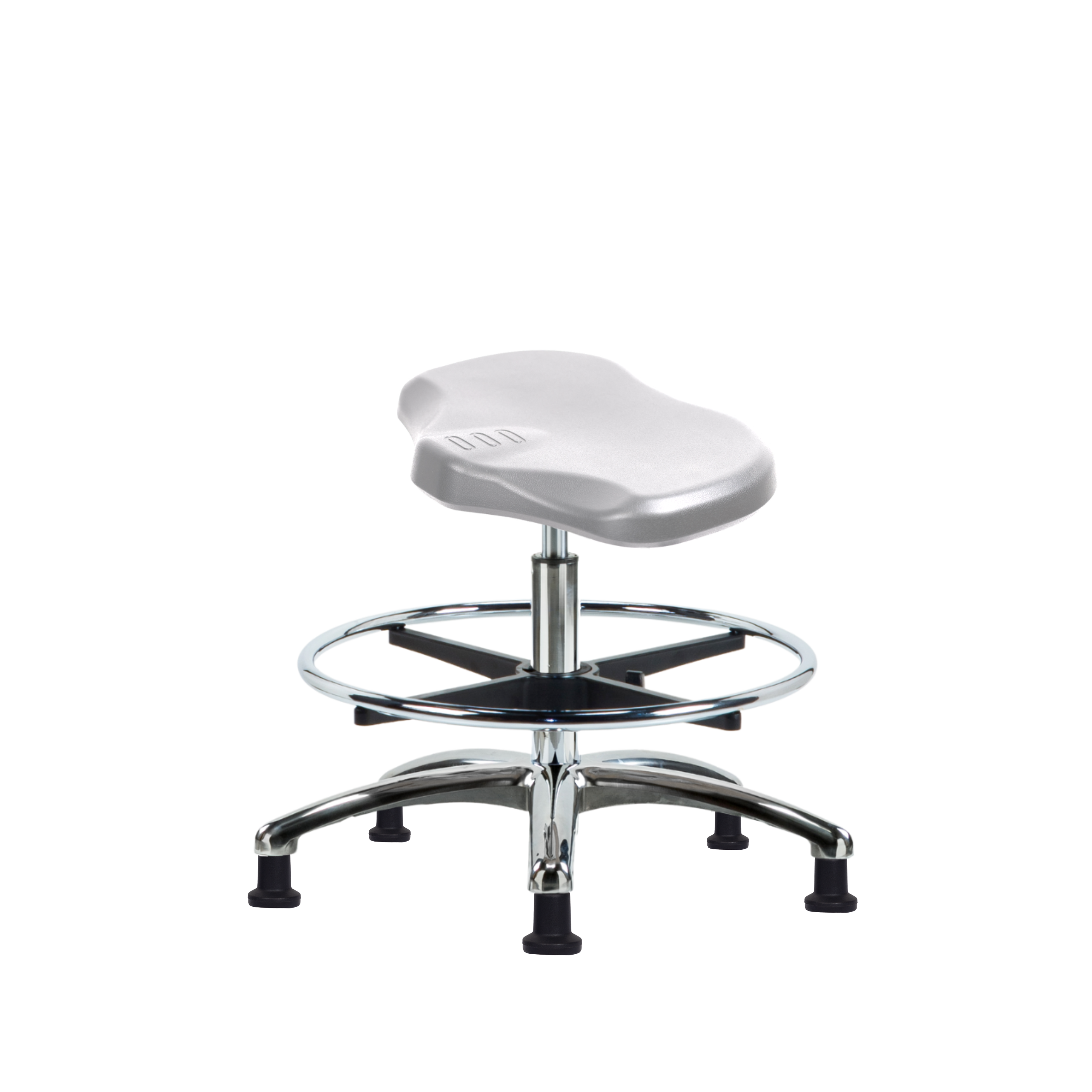 Polyurethane Ray Stool Chrome - Medium Bench Height with Chrome Foot Ring & Stationary Glides in Gray Polyurethane