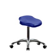 Polyurethane Ray Stool Chrome - Medium Bench Height with Chrome Casters in Blue Polyurethane