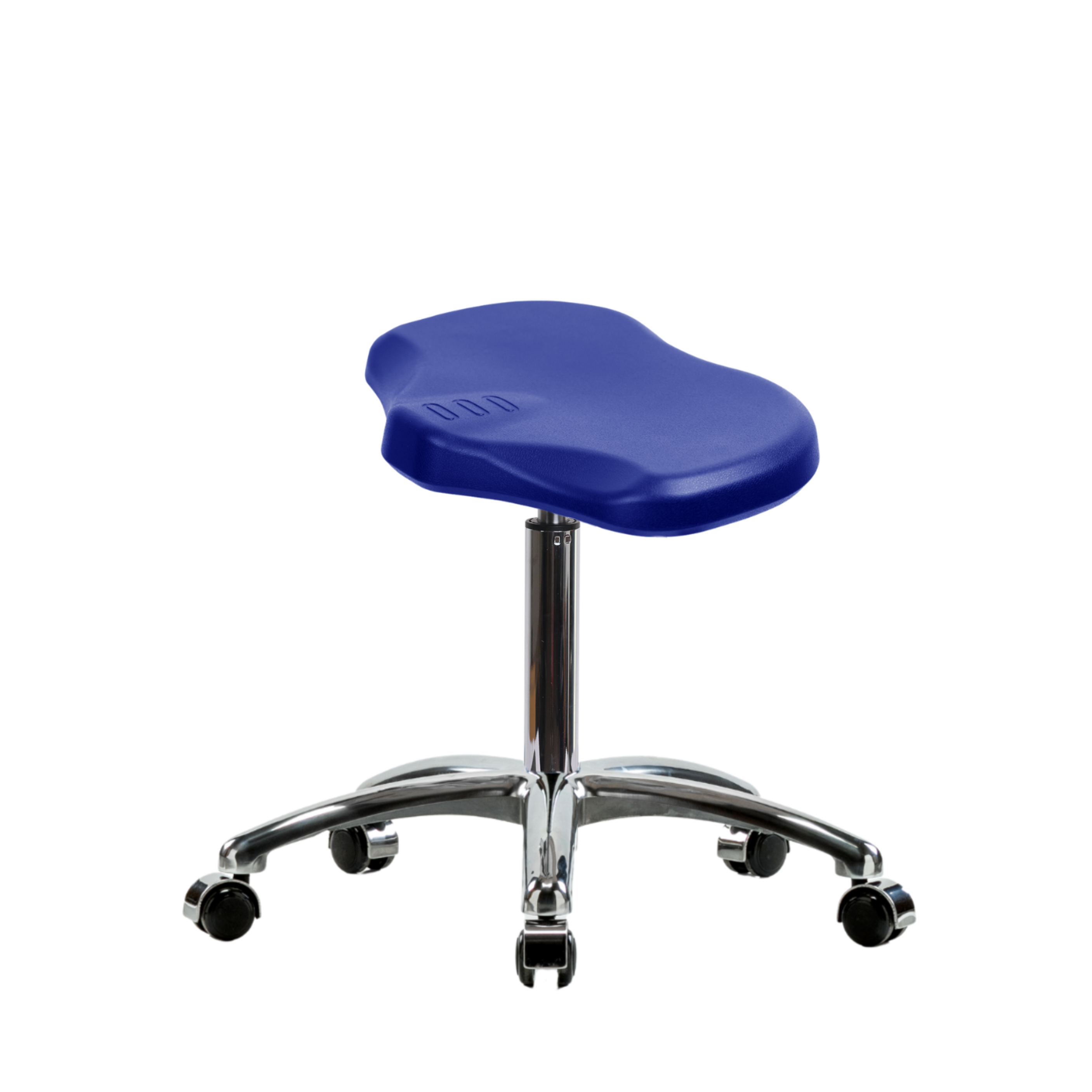 Polyurethane Ray Stool Chrome - Medium Bench Height with Chrome Casters in Blue Polyurethane