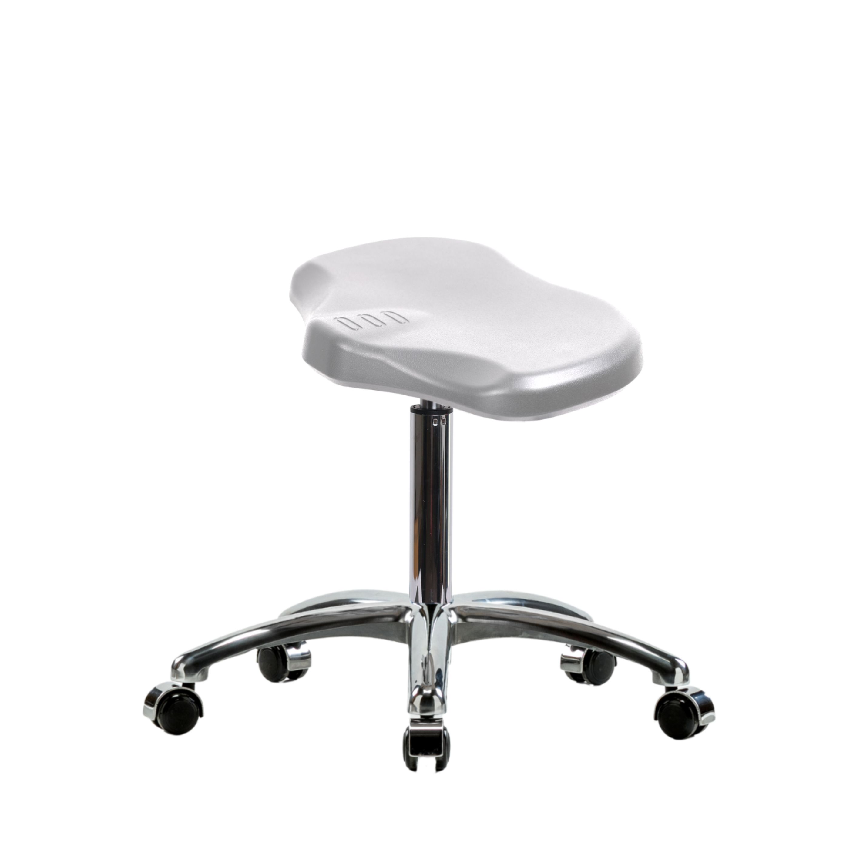 Polyurethane Ray Stool Chrome - Medium Bench Height with Chrome Casters in Gray Polyurethane