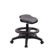 Polyurethane Ray Stool - Medium Bench Height with Black Foot Ring & Casters in Black Polyurethane