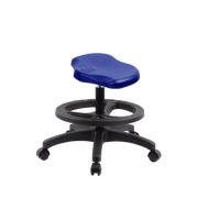 Polyurethane Ray Stool - Medium Bench Height with Black Foot Ring & Casters in Blue Polyurethane