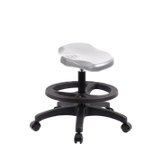 Polyurethane Ray Stool - Medium Bench Height with Black Foot Ring & Casters in Gray Polyurethane