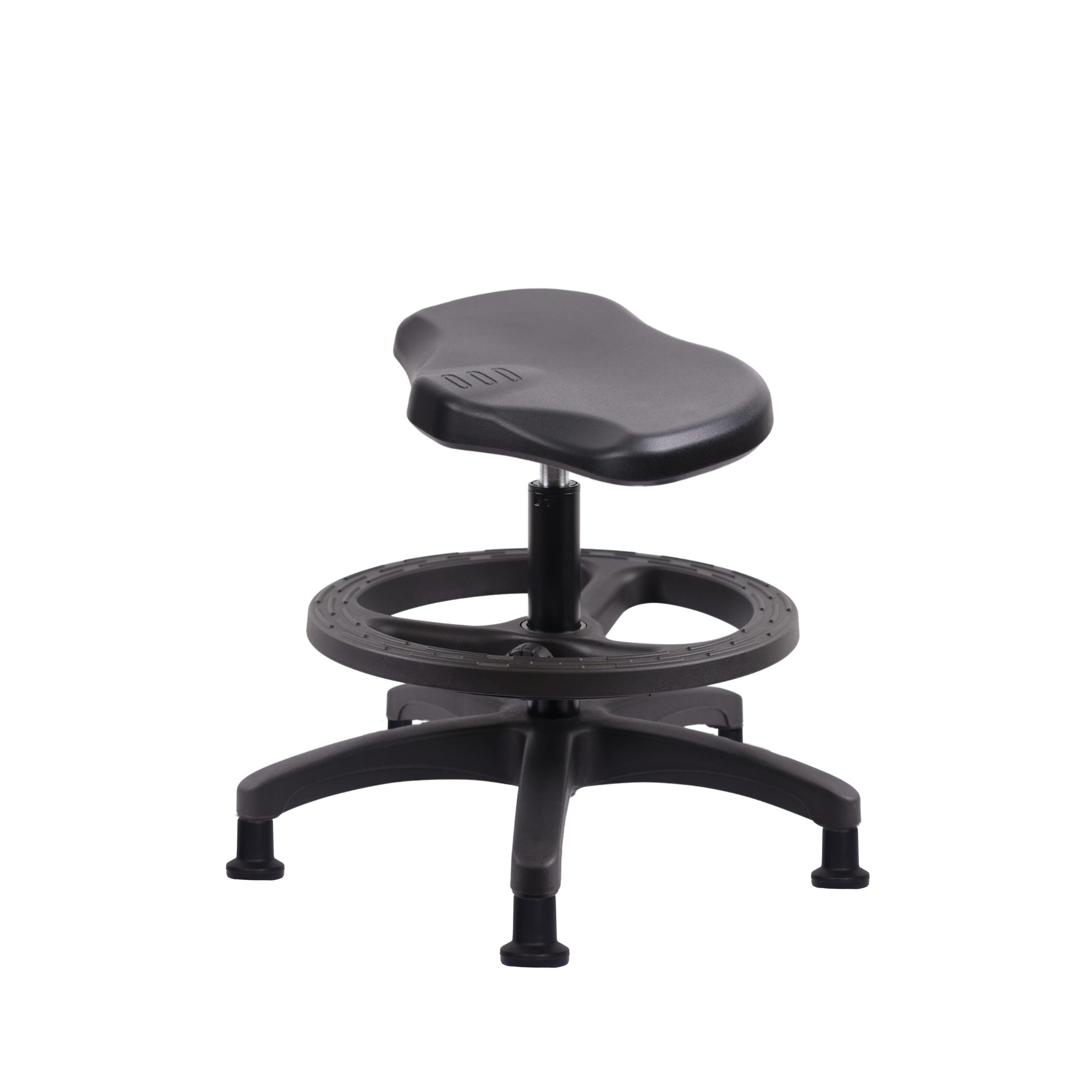 Polyurethane Ray Stool - Medium Bench Height with Black Foot Ring & Stationary Glides in Black Polyurethane