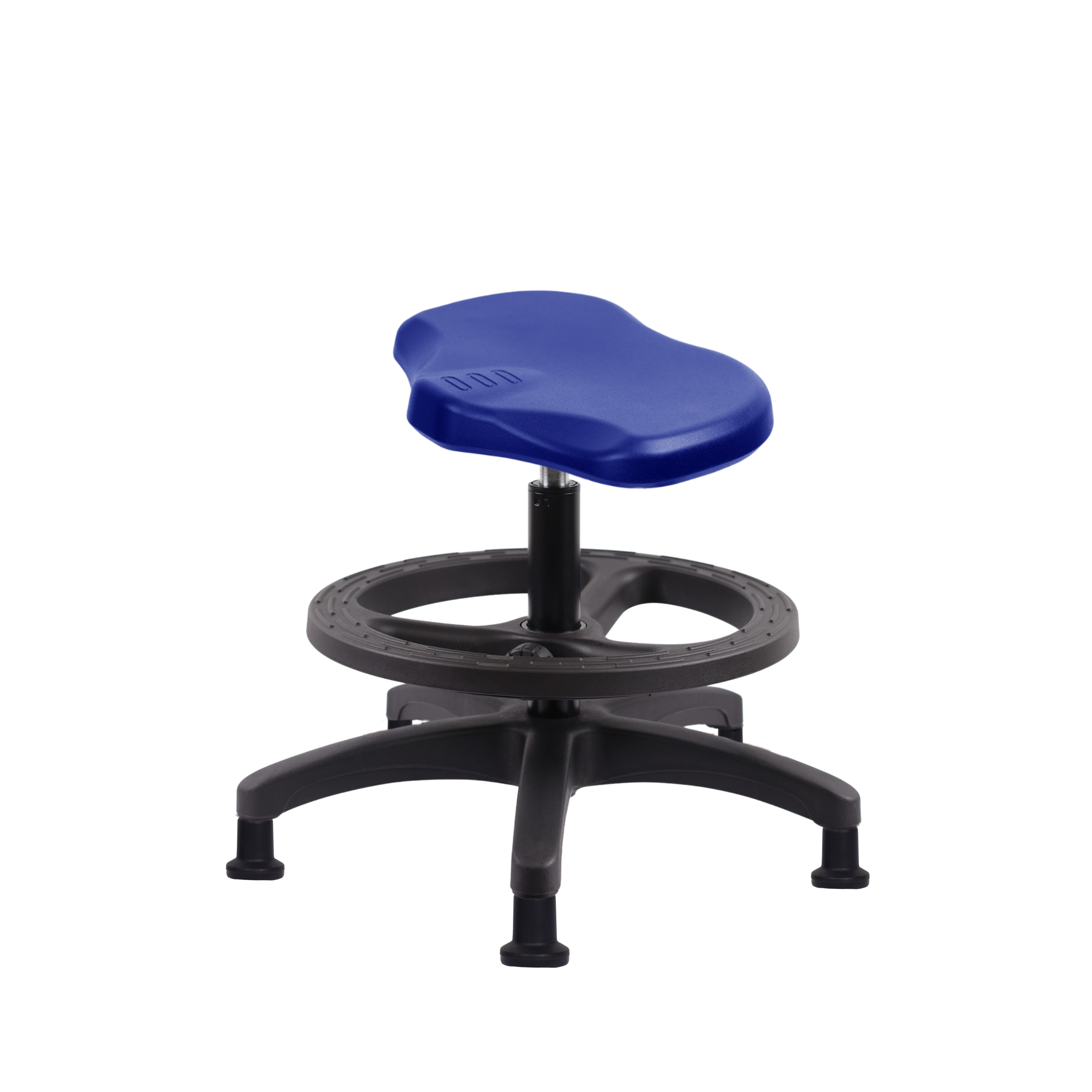 Polyurethane Ray Stool - Medium Bench Height with Black Foot Ring & Stationary Glides in Blue Polyurethane