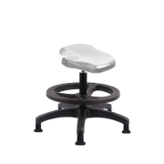 Polyurethane Ray Stool - Medium Bench Height with Black Foot Ring & Stationary Glides in Gray Polyurethane