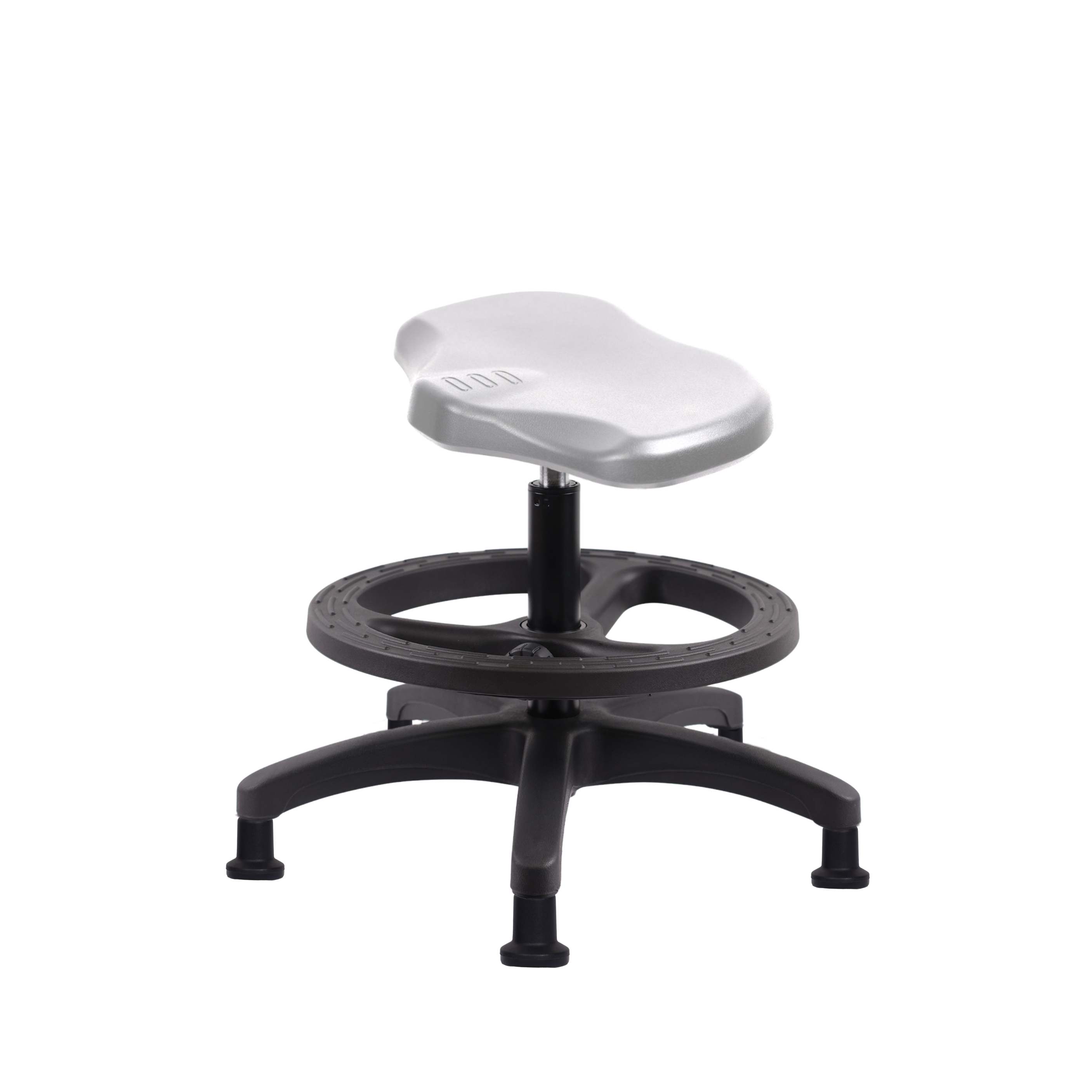 Polyurethane Ray Stool - Medium Bench Height with Black Foot Ring & Stationary Glides in Gray Polyurethane