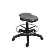 Polyurethane Ray Stool - Medium Bench Height with Chrome Foot Ring & Casters in Black Polyurethane