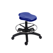 Polyurethane Ray Stool - Medium Bench Height with Chrome Foot Ring & Casters in Blue Polyurethane