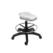 Polyurethane Ray Stool - Medium Bench Height with Chrome Foot Ring & Casters in Gray Polyurethane