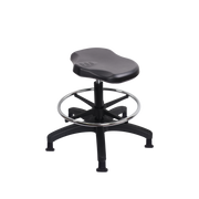 Polyurethane Ray Stool - Medium Bench Height with Chrome Foot Ring & Stationary Glides in Black Polyurethane