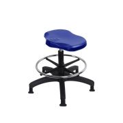Polyurethane Ray Stool - Medium Bench Height with Chrome Foot Ring & Stationary Glides in Blue Polyurethane