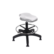 Polyurethane Ray Stool - Medium Bench Height with Chrome Foot Ring & Stationary Glides in Gray Polyurethane