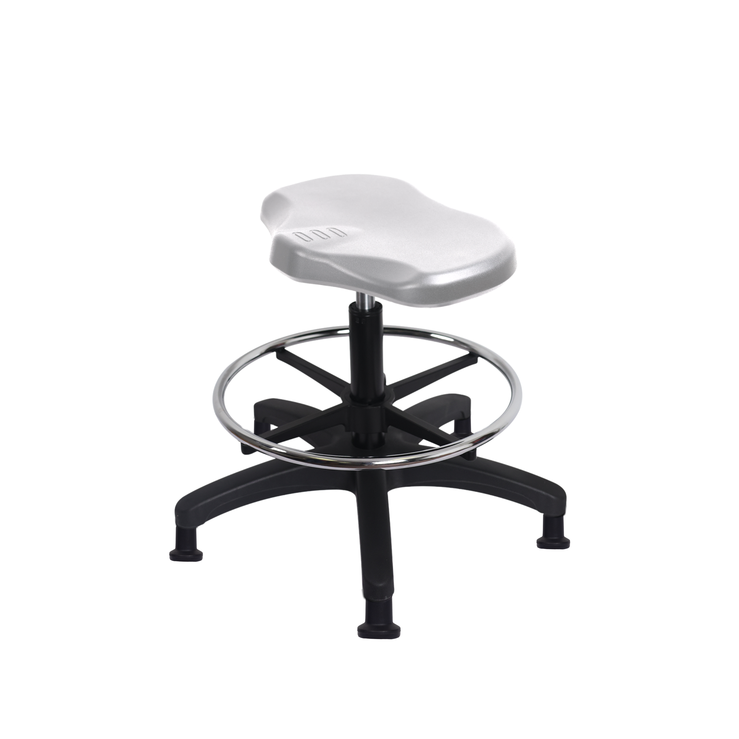 Polyurethane Ray Stool - Medium Bench Height with Chrome Foot Ring & Stationary Glides in Gray Polyurethane