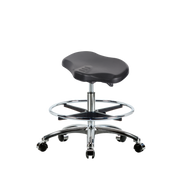 Polyurethane Ray Sit-Stand Stool Chrome - Medium Bench Height with Chrome Foot Ring & Chrome Casters in Black Polyurethane