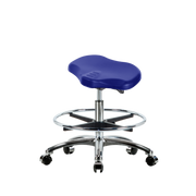 Polyurethane Ray Sit-Stand Stool Chrome - Medium Bench Height with Chrome Foot Ring & Chrome Casters in Blue Polyurethane