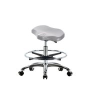 Polyurethane Ray Sit-Stand Stool Chrome - Medium Bench Height with Chrome Foot Ring & Chrome Casters in Gray Polyurethane