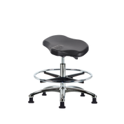 Polyurethane Ray Sit-Stand Stool Chrome - Medium Bench Height with Chrome Foot Ring & Stationary Glides in Black Polyurethane
