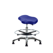 Polyurethane Ray Sit-Stand Stool Chrome - Medium Bench Height with Chrome Foot Ring & Stationary Glides in Blue Polyurethane
