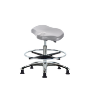 Polyurethane Ray Sit-Stand Stool Chrome - Medium Bench Height with Chrome Foot Ring & Stationary Glides in Gray Polyurethane