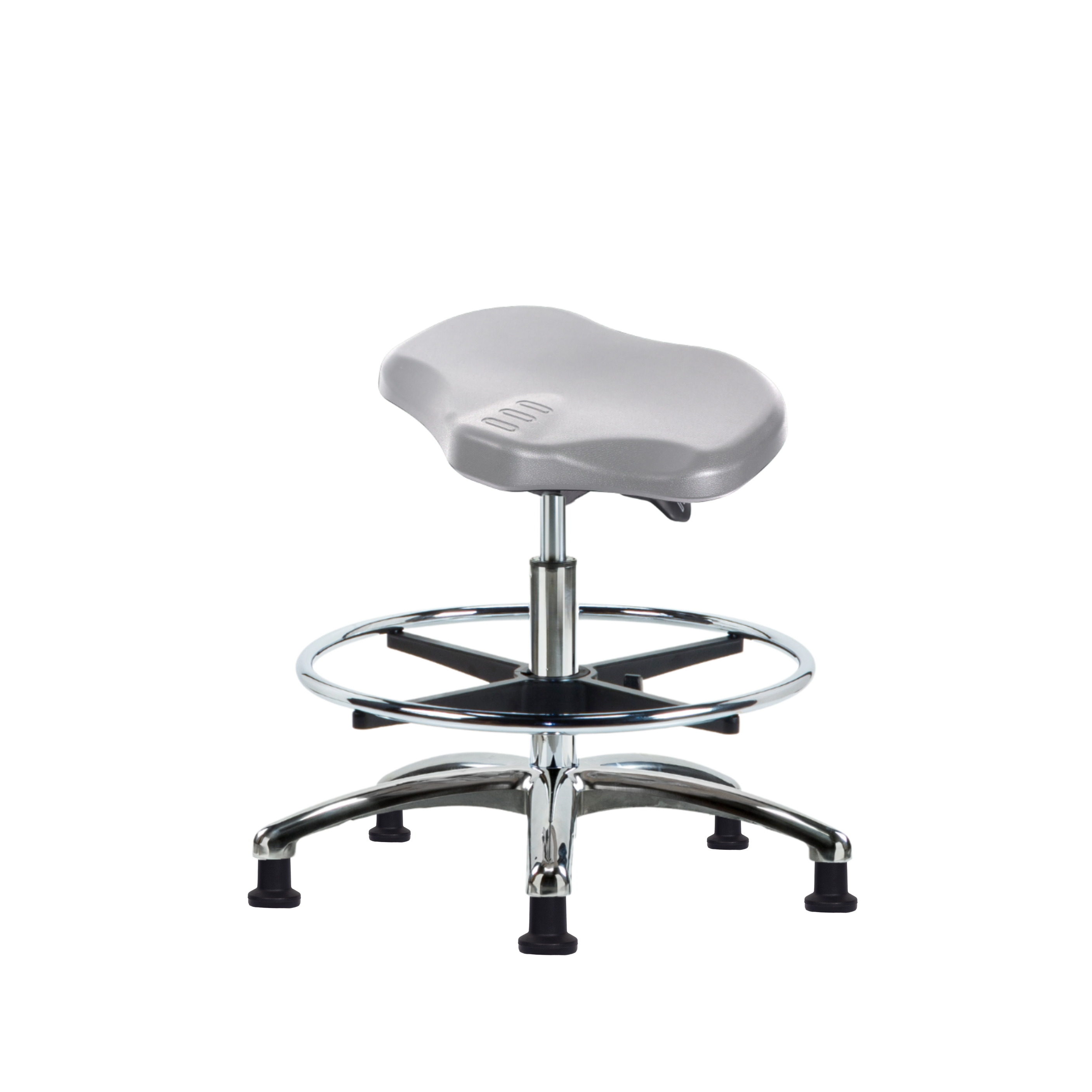 Polyurethane Ray Sit-Stand Stool Chrome - Medium Bench Height with Chrome Foot Ring & Stationary Glides in Gray Polyurethane