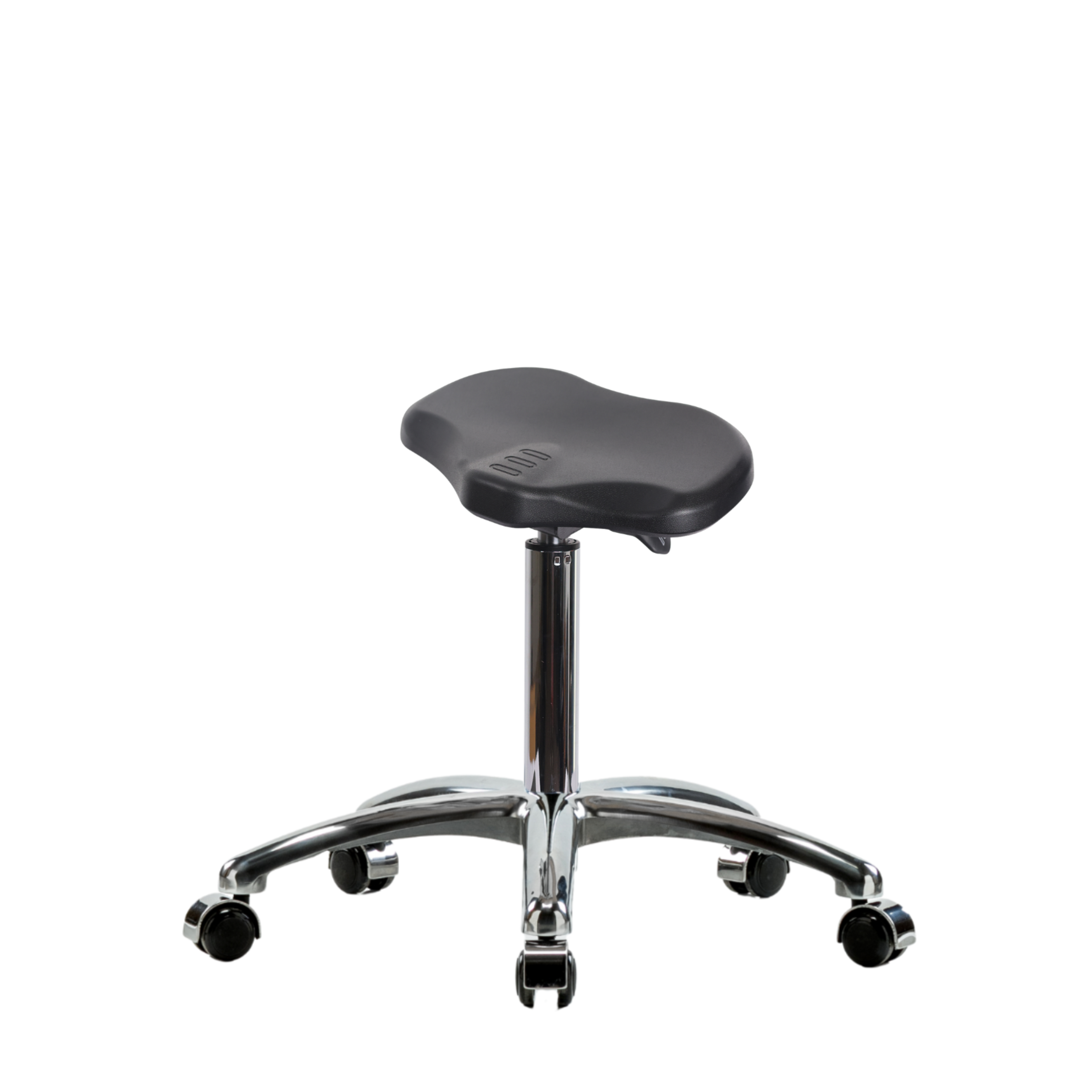 Polyurethane Ray Sit-Stand Stool Chrome - Medium Bench Height with Chrome Casters in Black Polyurethane