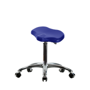 Polyurethane Ray Sit-Stand Stool Chrome - Medium Bench Height with Chrome Casters in Blue Polyurethane