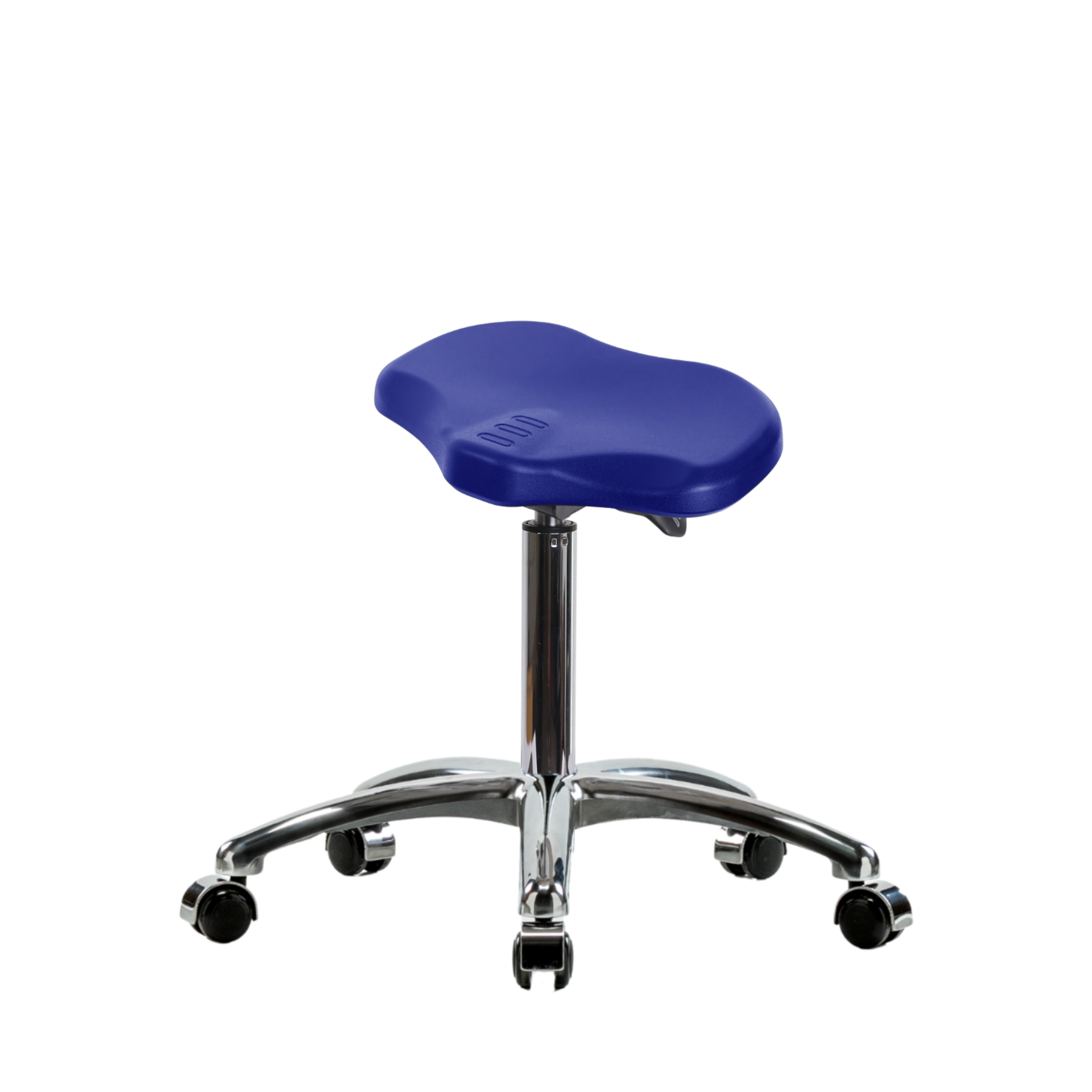 Polyurethane Ray Sit-Stand Stool Chrome - Medium Bench Height with Chrome Casters in Blue Polyurethane