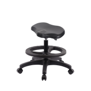 Polyurethane Ray Sit-Stand Stool - Medium Bench Height with Black Foot Ring & Casters in Black Polyurethane