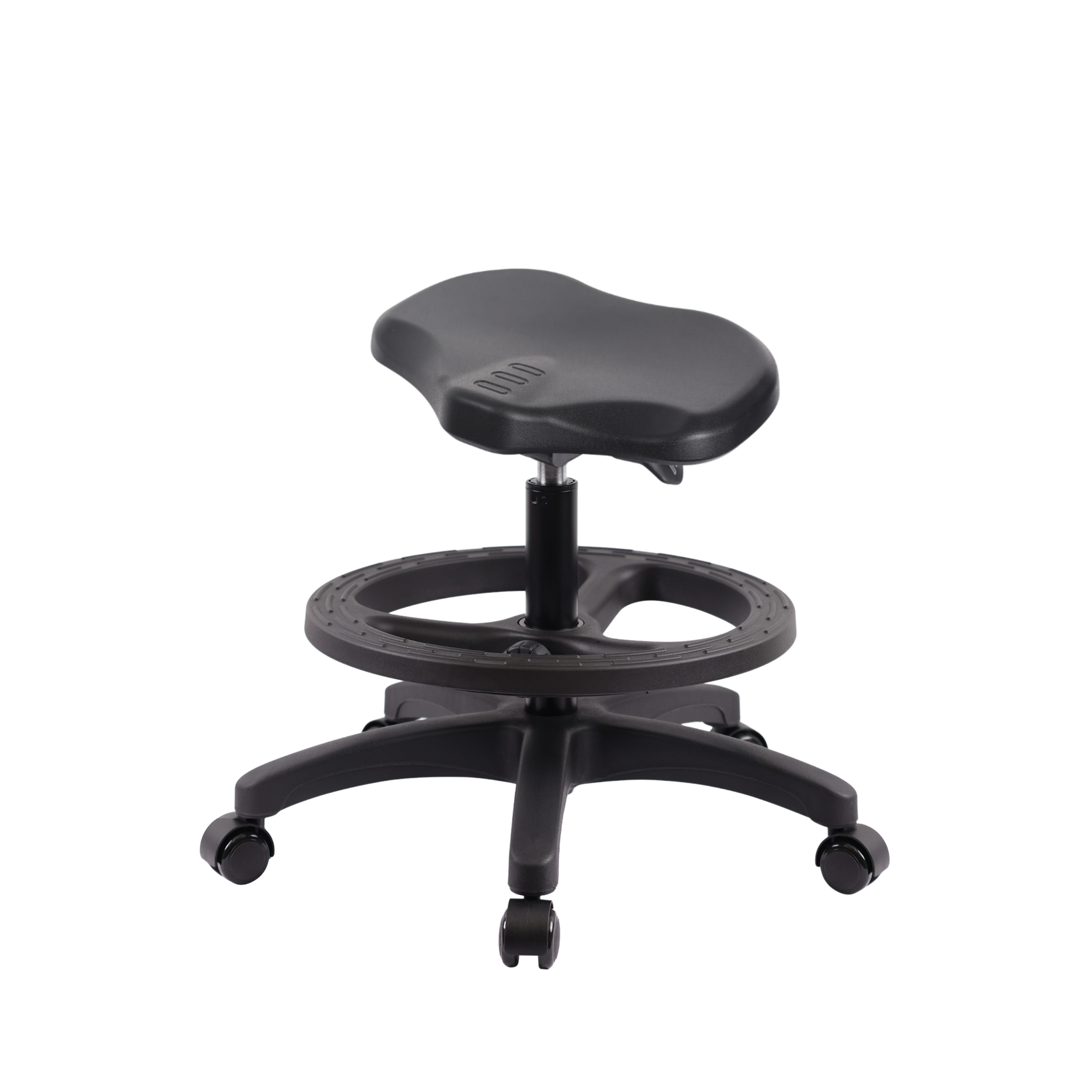 Polyurethane Ray Sit-Stand Stool - Medium Bench Height with Black Foot Ring & Casters in Black Polyurethane