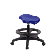 Polyurethane Ray Sit-Stand Stool - Medium Bench Height with Black Foot Ring & Casters in Blue Polyurethane