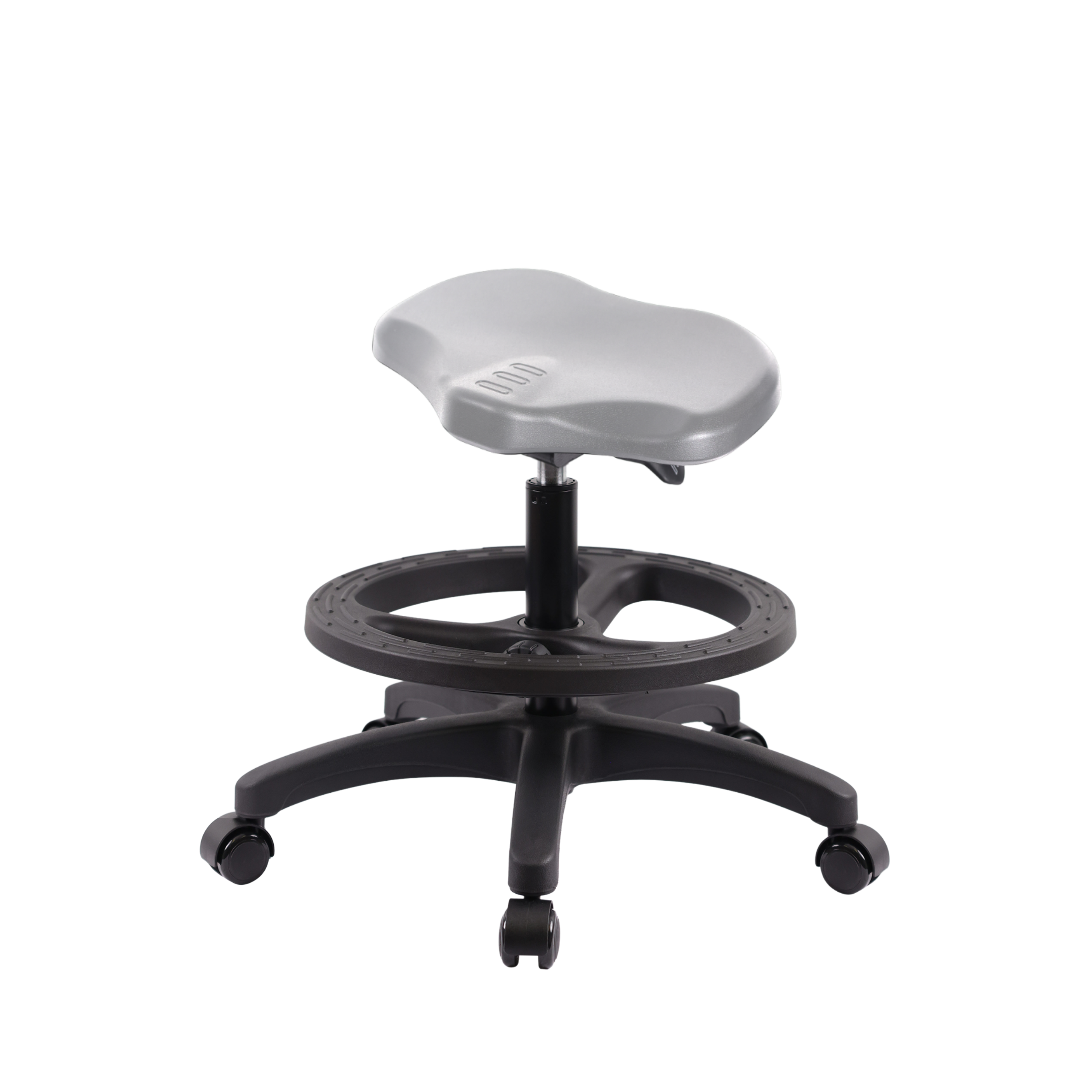 Polyurethane Ray Sit-Stand Stool - Medium Bench Height with Black Foot Ring & Casters in Gray Polyurethane