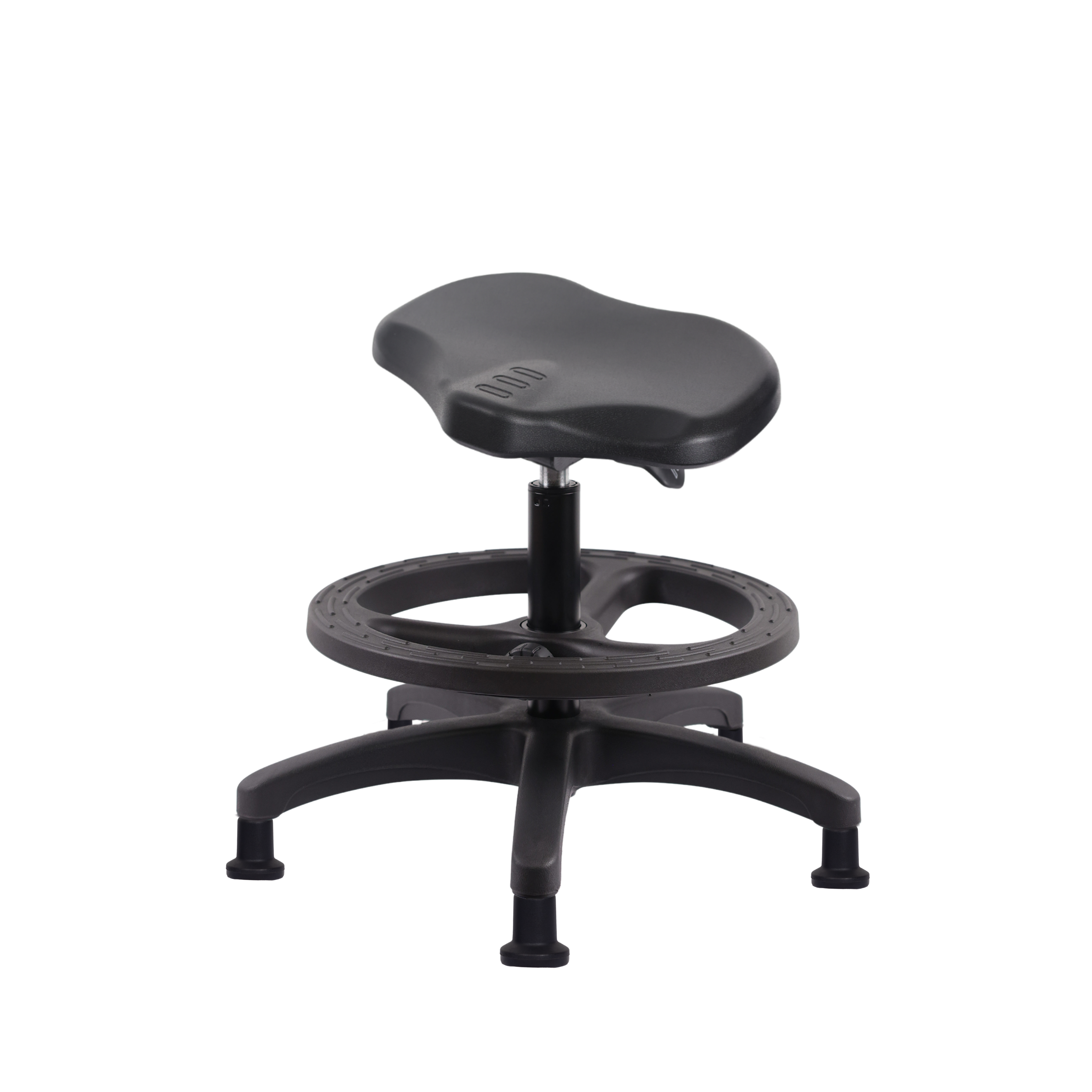 Polyurethane Ray Sit-Stand Stool - Medium Bench Height with Black Foot Ring & Stationary Glides in Black Polyurethane