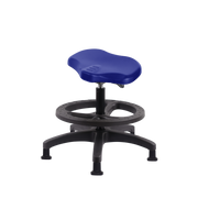 Polyurethane Ray Sit-Stand Stool - Medium Bench Height with Black Foot Ring & Stationary Glides in Blue Polyurethane