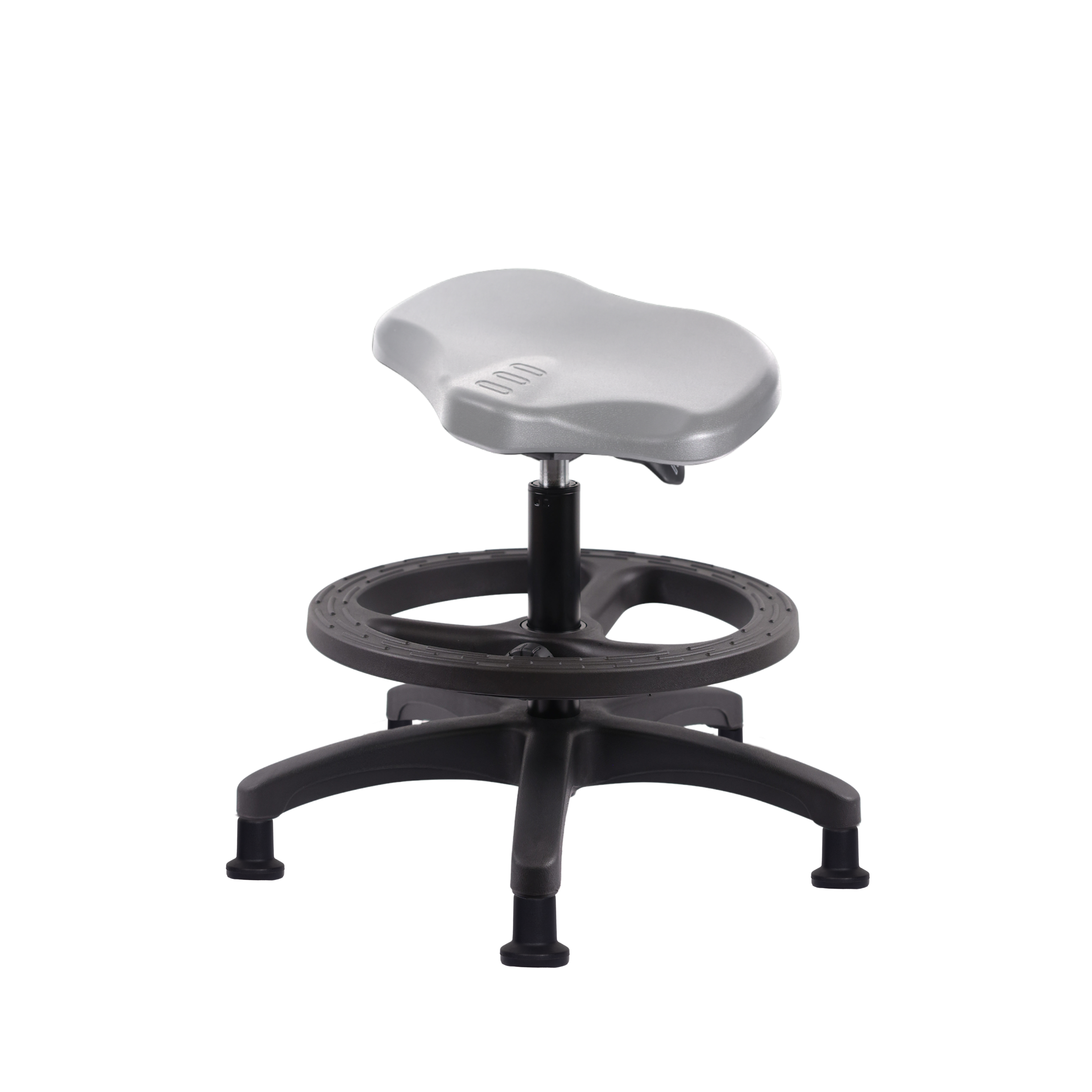 Polyurethane Ray Sit-Stand Stool - Medium Bench Height with Black Foot Ring & Stationary Glides in Gray Polyurethane