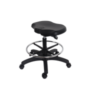 Polyurethane Ray Sit-Stand Stool - Medium Bench Height with Chrome Foot Ring & Casters in Black Polyurethane