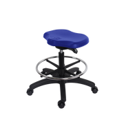 Polyurethane Ray Sit-Stand Stool - Medium Bench Height with Chrome Foot Ring & Casters in Blue Polyurethane