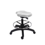 Polyurethane Ray Sit-Stand Stool - Medium Bench Height with Chrome Foot Ring & Casters in Gray Polyurethane