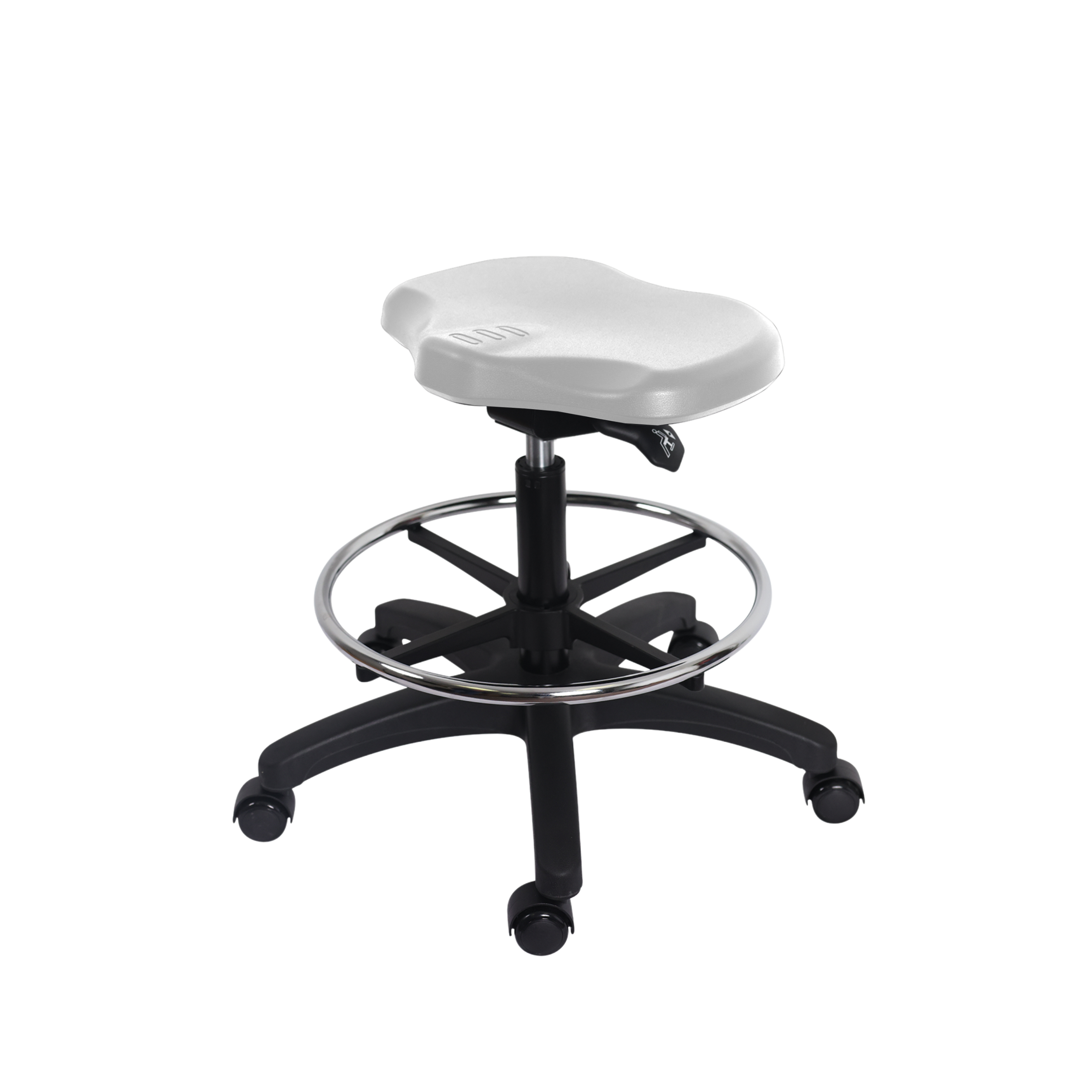 Polyurethane Ray Sit-Stand Stool - Medium Bench Height with Chrome Foot Ring & Casters in Gray Polyurethane