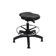 Polyurethane Ray Sit-Stand Stool - Medium Bench Height with Chrome Foot Ring & Stationary Glides in Black Polyurethane