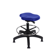 Polyurethane Ray Sit-Stand Stool - Medium Bench Height with Chrome Foot Ring & Stationary Glides in Blue Polyurethane