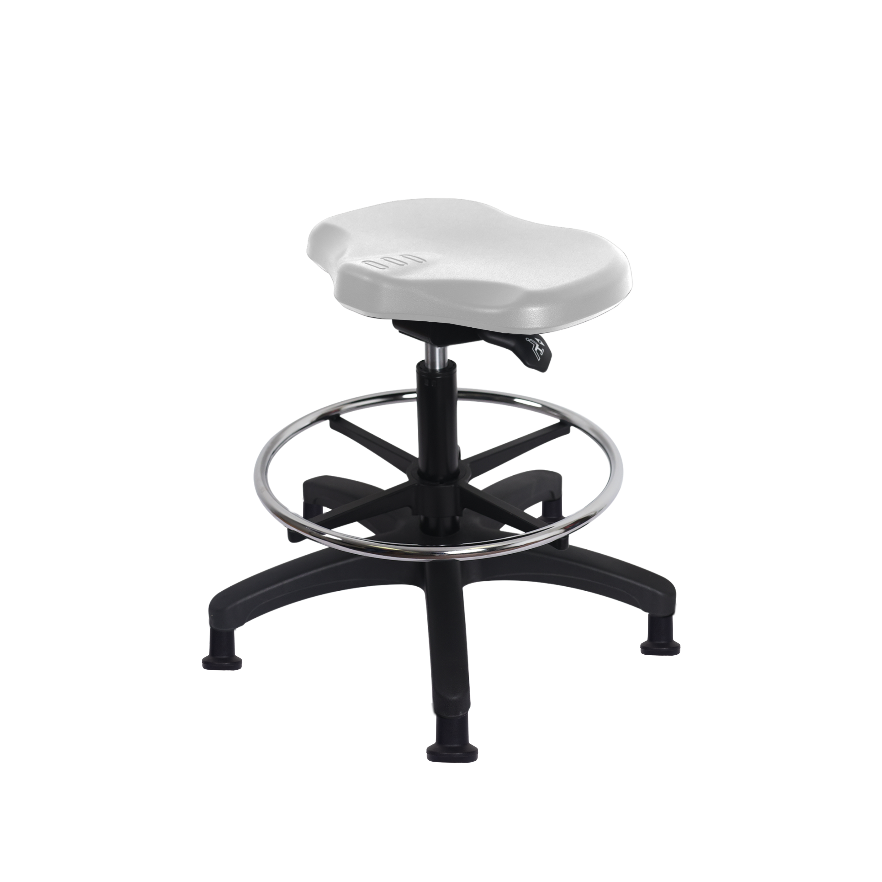 Polyurethane Ray Sit-Stand Stool - Medium Bench Height with Chrome Foot Ring & Stationary Glides in Gray Polyurethane