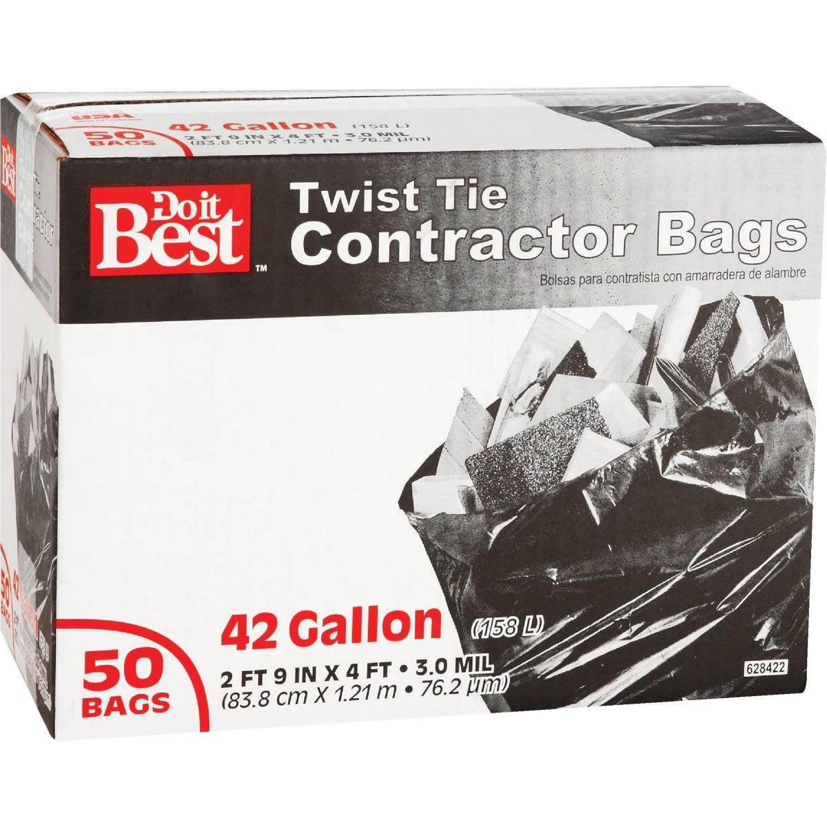 42 Gal. Twist Tie Contractor Black Trash Bag (50-Count)