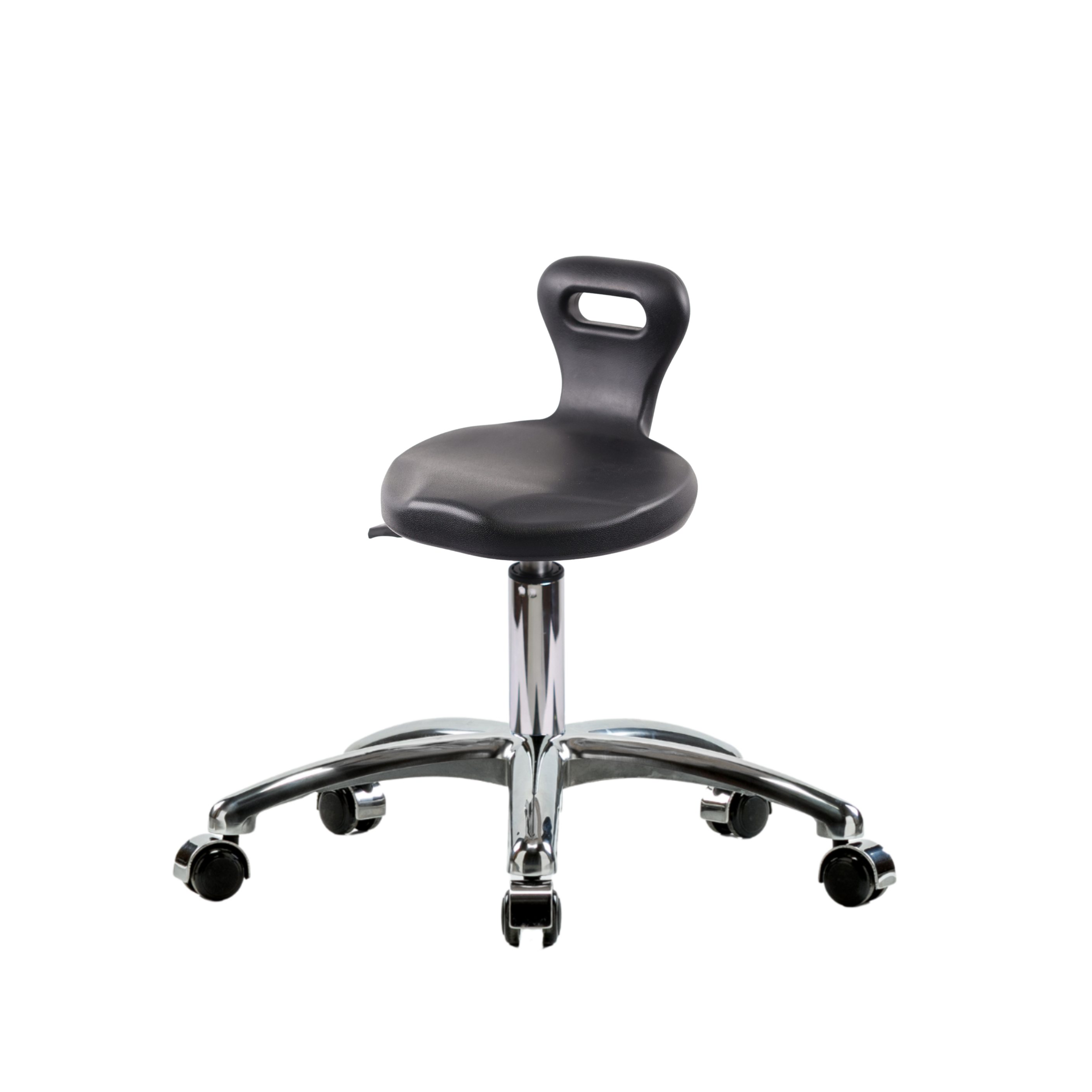 Polyurethane Serpent Stool Chrome - Desk Height with Chrome Casters in Black Polyurethane