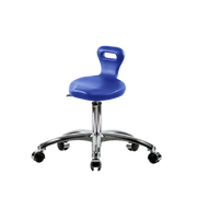 Polyurethane Serpent Stool Chrome - Desk Height with Chrome Casters in Blue Polyurethane