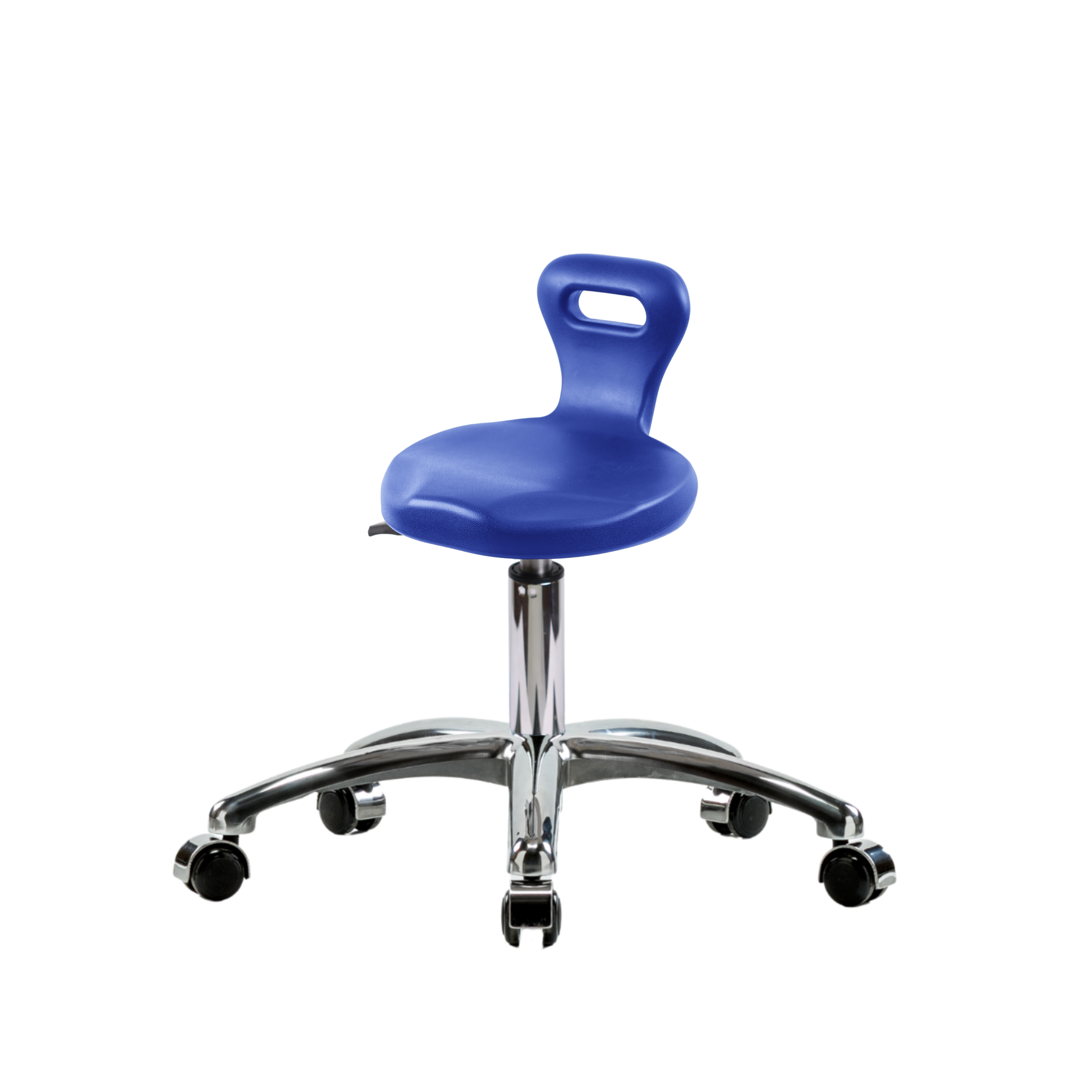 Polyurethane Serpent Stool Chrome - Desk Height with Chrome Casters in Blue Polyurethane