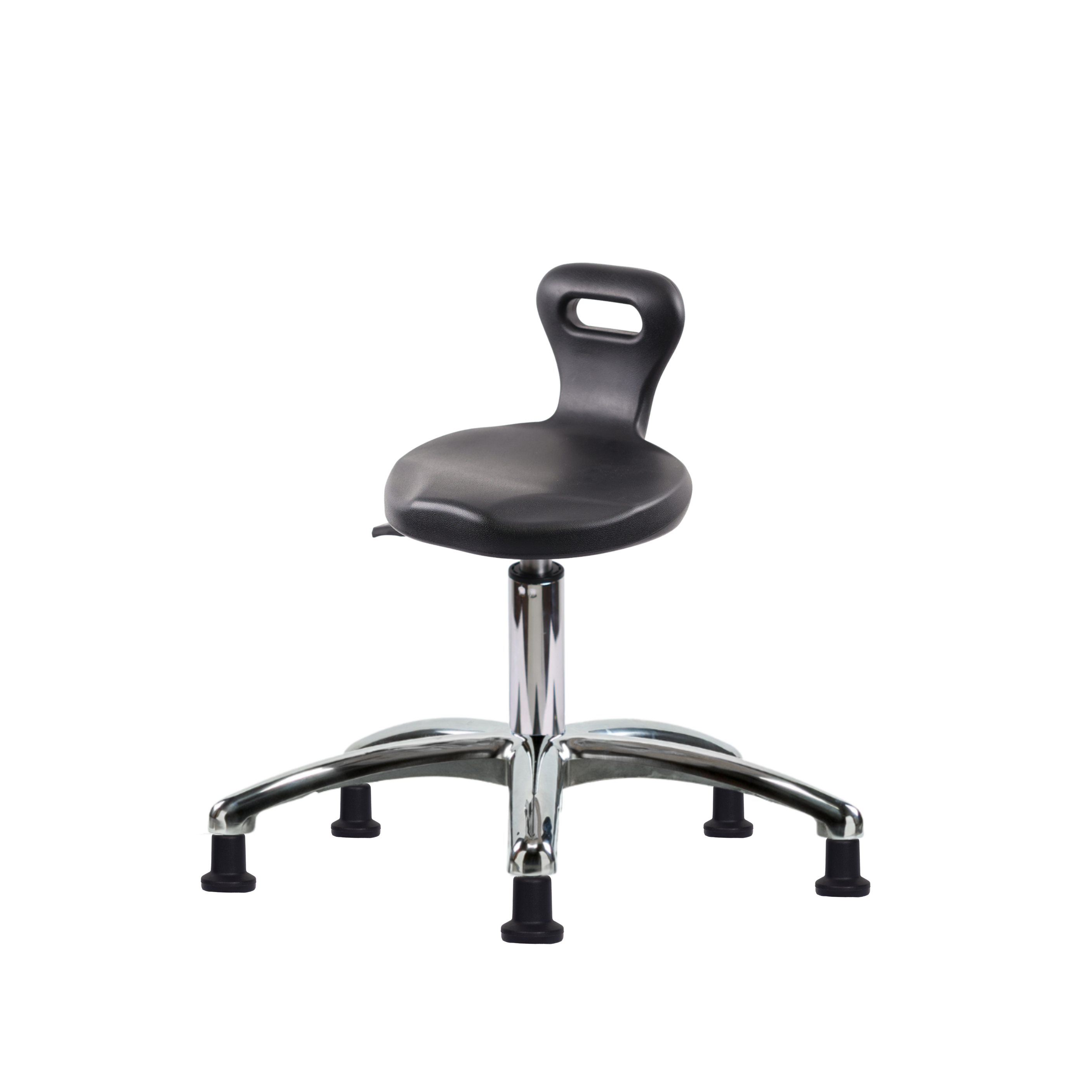 Polyurethane Serpent Stool Chrome - Desk Height with Stationary Glides in Black Polyurethane