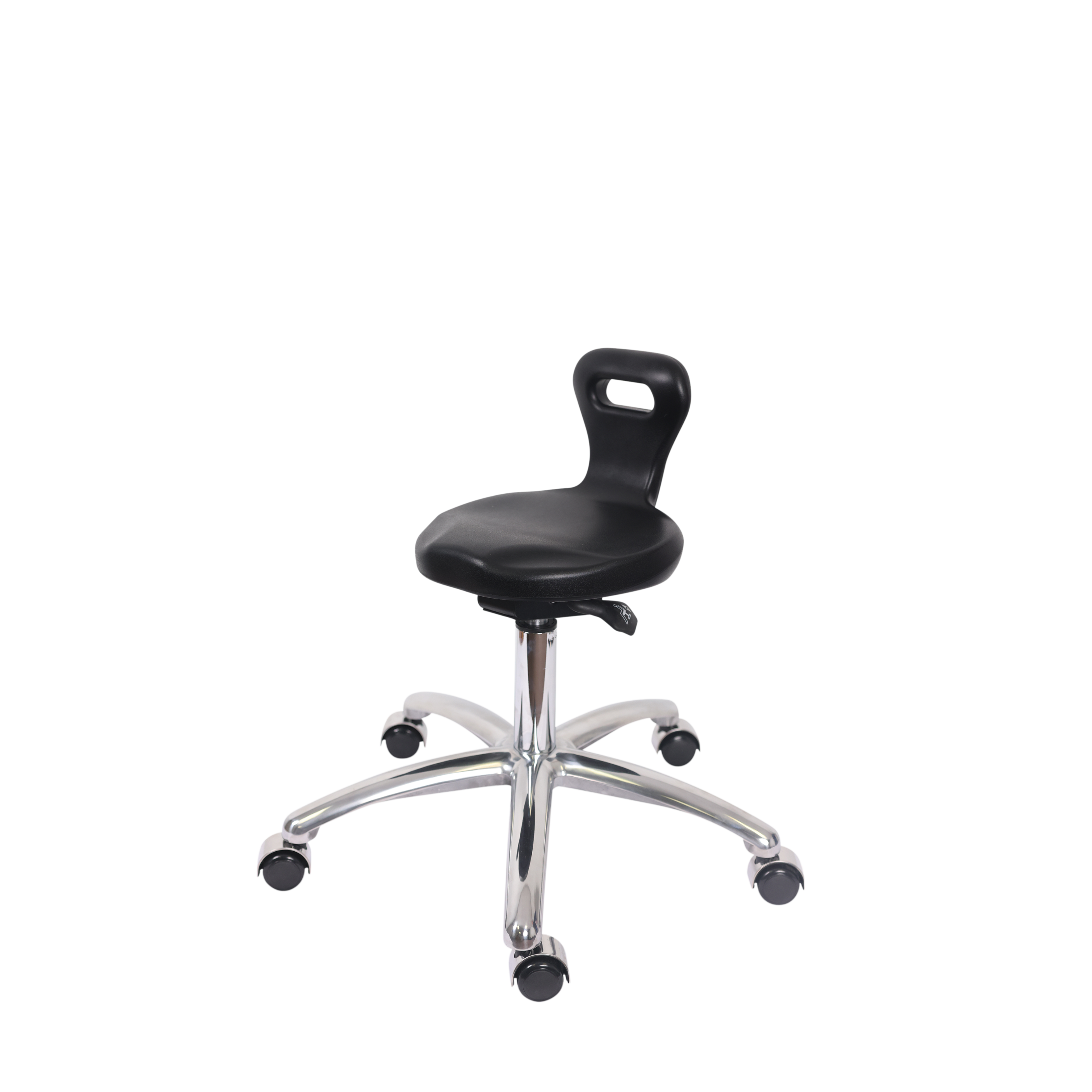 Polyurethane Serpent Sit-Stand Stool Chrome - Desk Height with Chrome Casters in Black Polyurethane