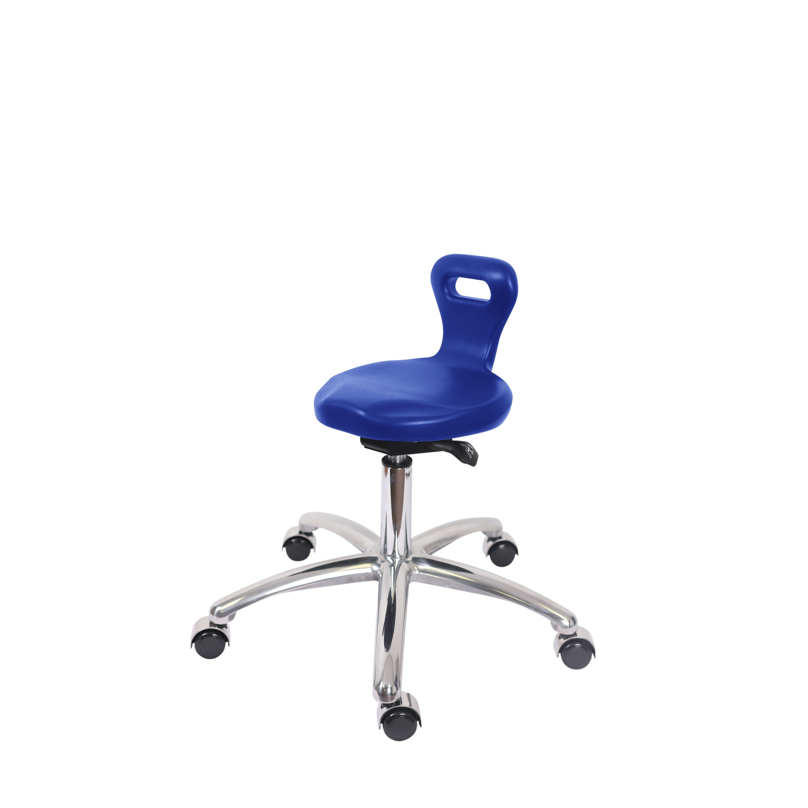 Polyurethane Serpent Sit-Stand Stool Chrome - Desk Height with Chrome Casters in Blue Polyurethane