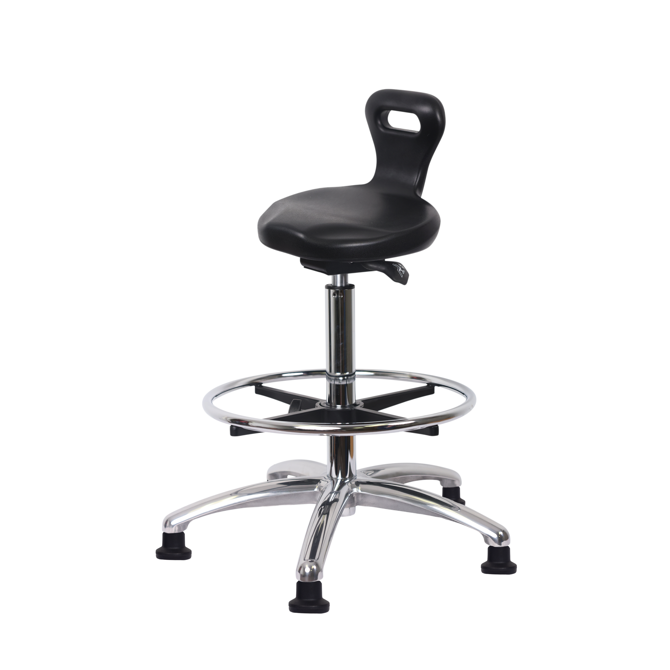 Polyurethane Serpent Sit-Stand Chrome with Chrome Foot Ring in Black Polyurethane